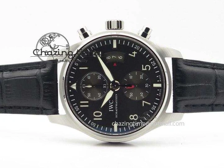 MIROTIME 0513 Youthful Pilot Spitfire 3878 Chrono BP Gray Dial SS On Black Leather Strap A 7368